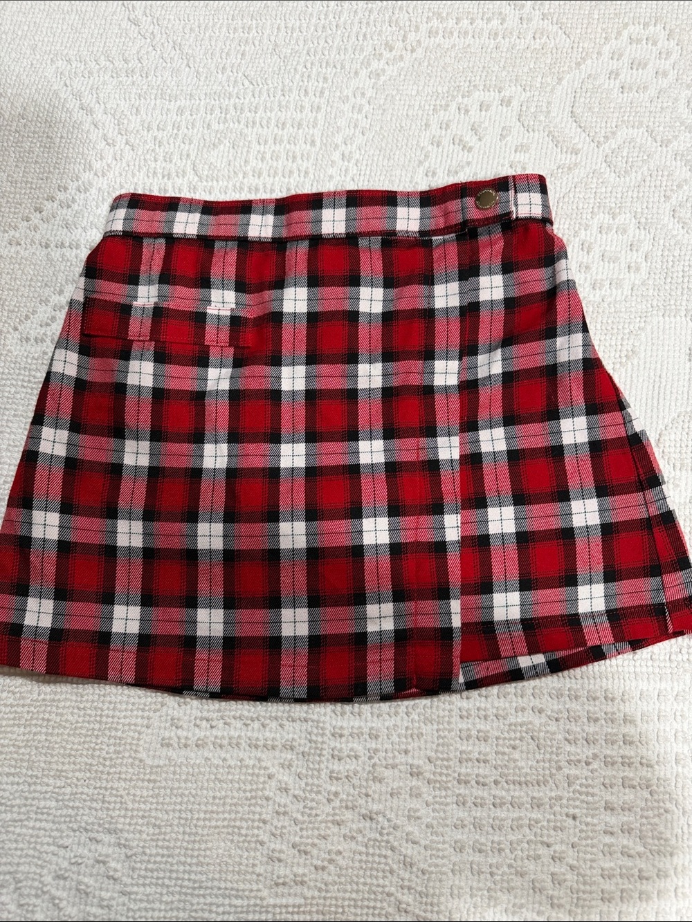 abercrombie kids Red Plaid Mini Skirt with Button Detail